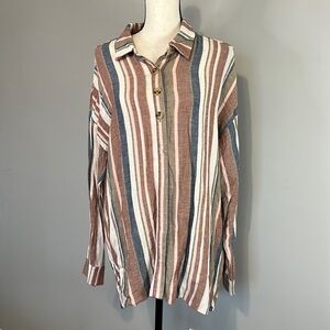 Buckle Daytrip Linene Striped Button High-low Back Long Sleeve